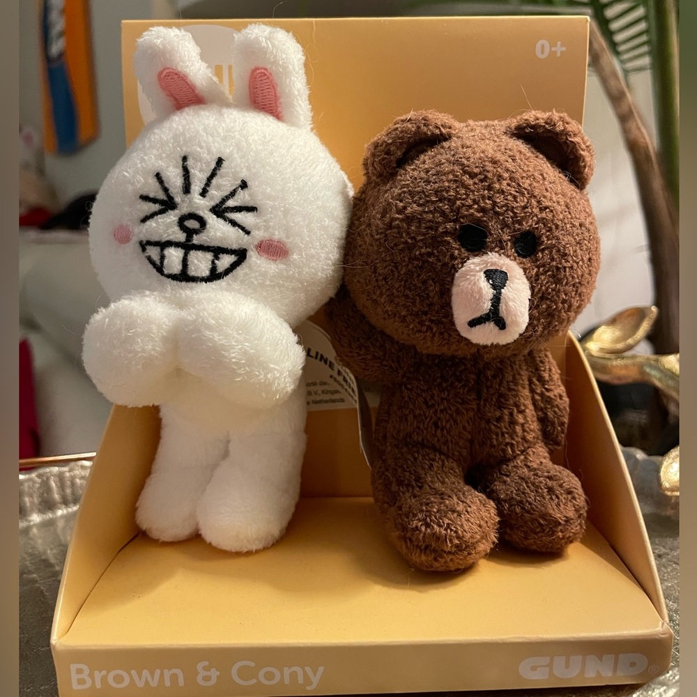 GUND LINE Friends Plush Stuffed Animal, Brown and Cony Set of 2, 4”